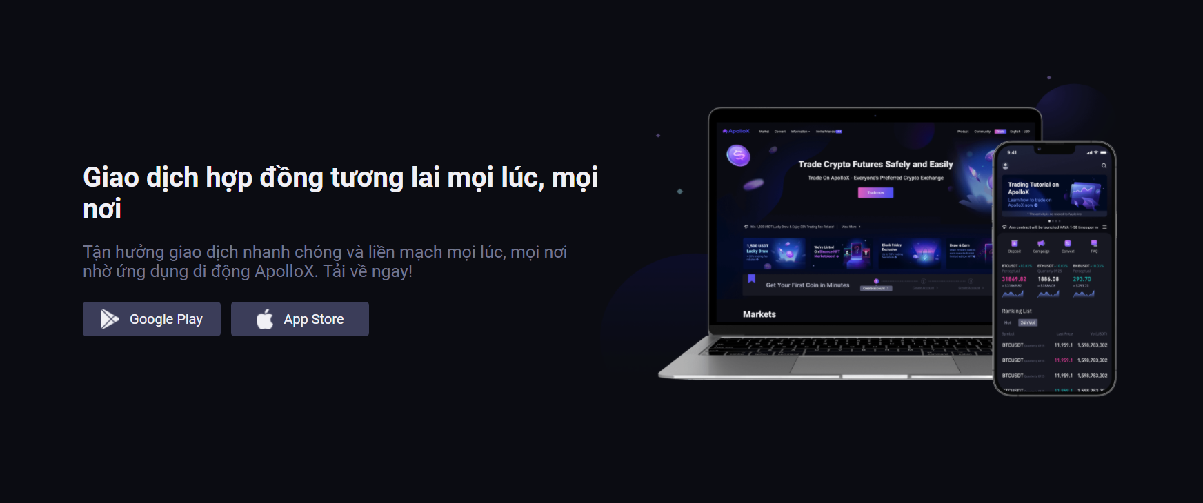 Nền tảng giao dịch phái sinh ApolloX có sẵn trong Ứng dụng di động Nền tảng giao dịch phái sinh ApolloX có sẵn trong Ứng dụng di động