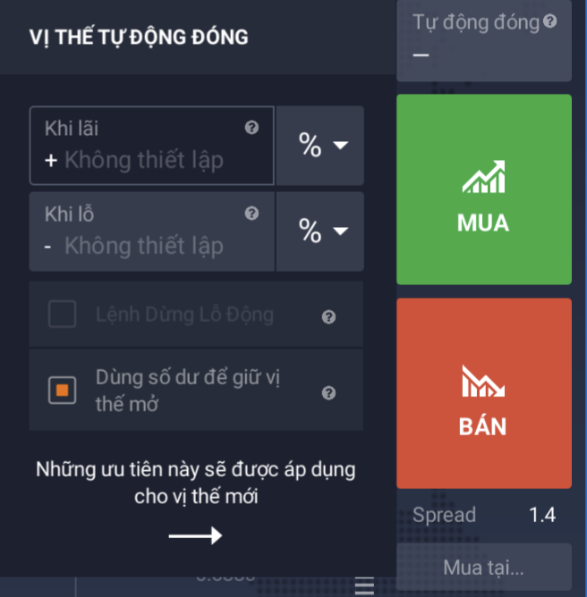 Vị thế tự động đóng Vị thế tự động đóng
